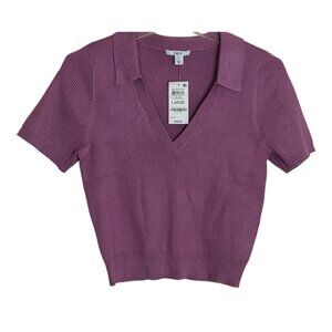 Bar III Large  Short High Waist Ribbed Trim Short Tops Color Blissful Berry